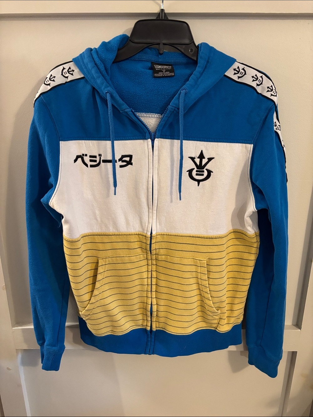 Blue, White & Yellow Zip-Up Hooded Sweater